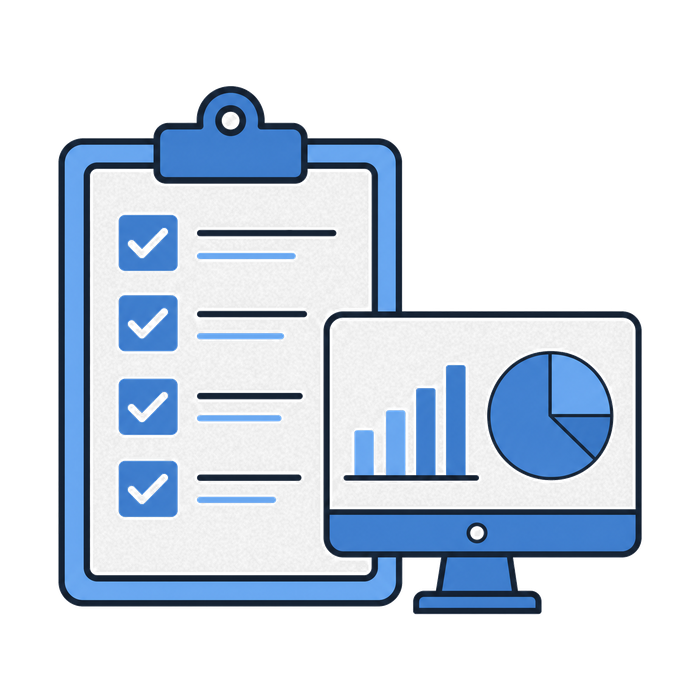 Illustration representing advisory and implementation with a checklist and dashboard